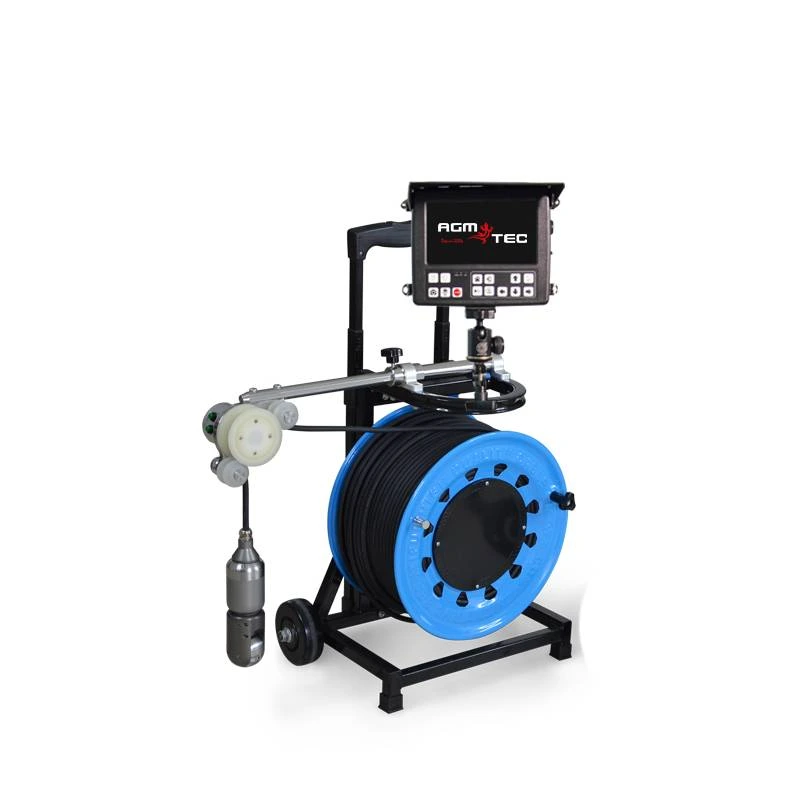 Verticam HAD V2 Compact — vue rapprochée du dévidoir bleu et de la caméra rotative inox