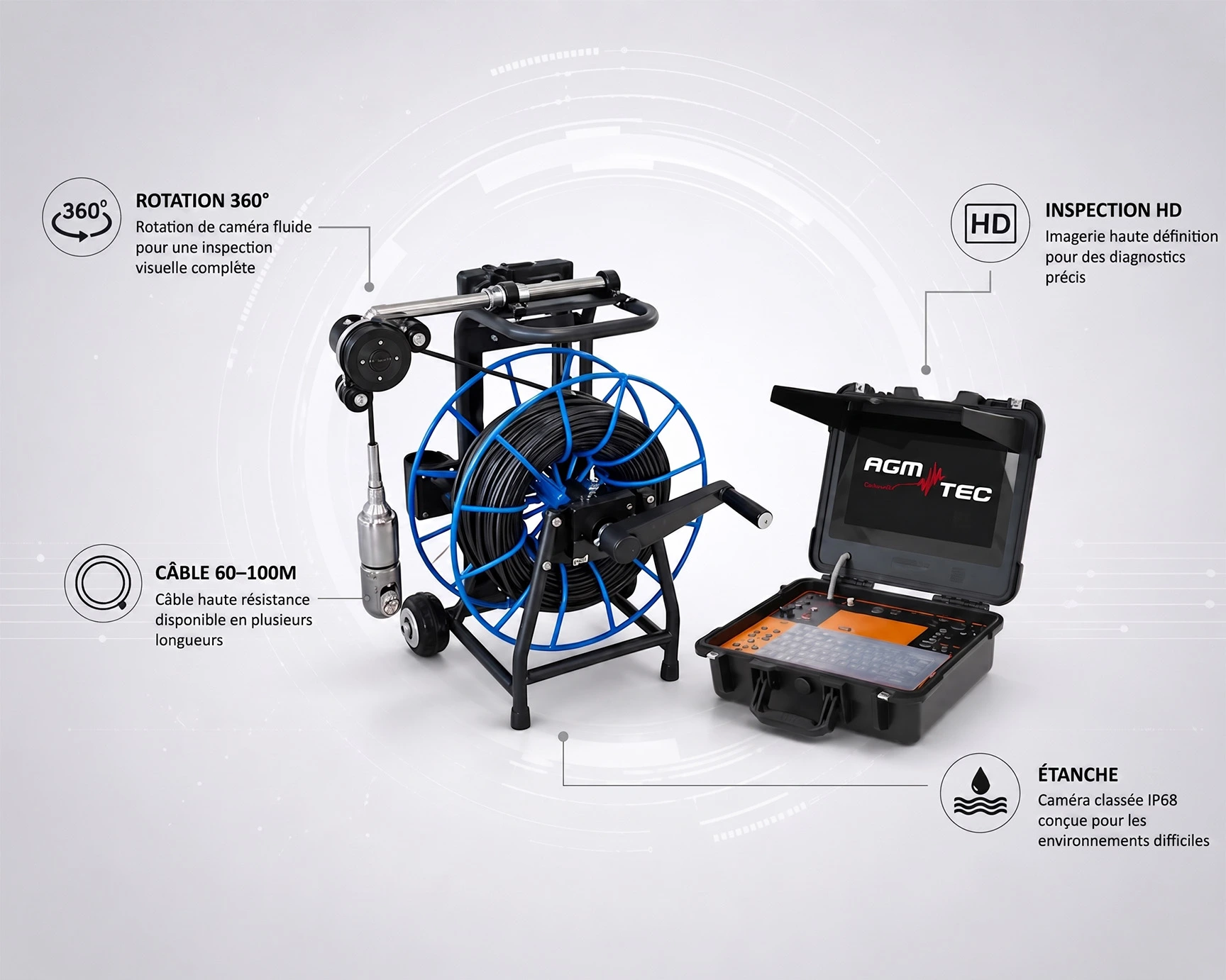 Verticam HAD V2 — technicien AGM-TEC contrôlant un forage d’eau avec caméra d’inspection verticale