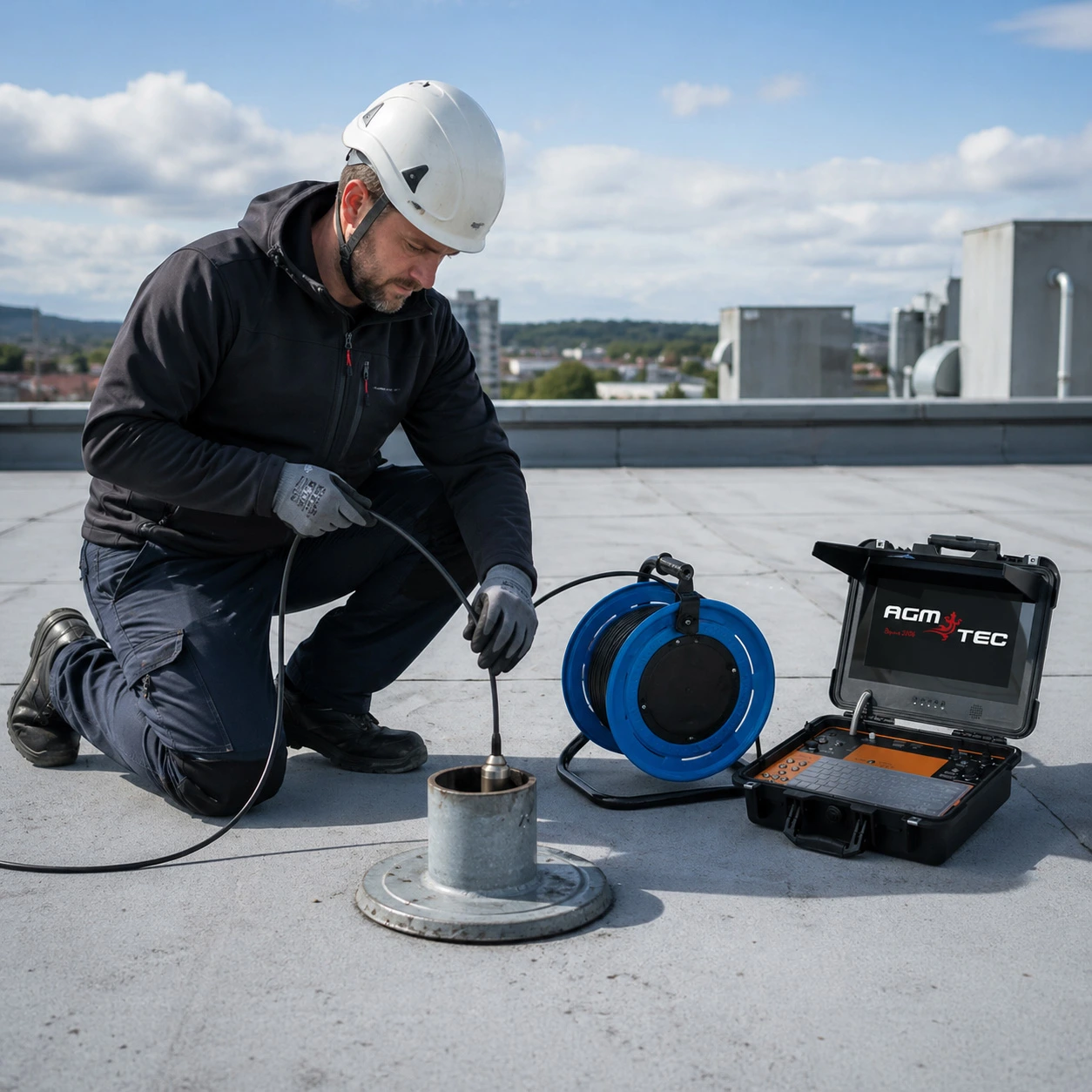 Caméra d’inspection verticale Verticam Lite HAD V2 — dévidoir 30 m bleu et mallette AGM-TEC